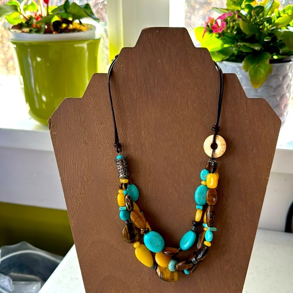 Turquoise, sterling and tigers eye silpada necklace - Picture 1 of 4
